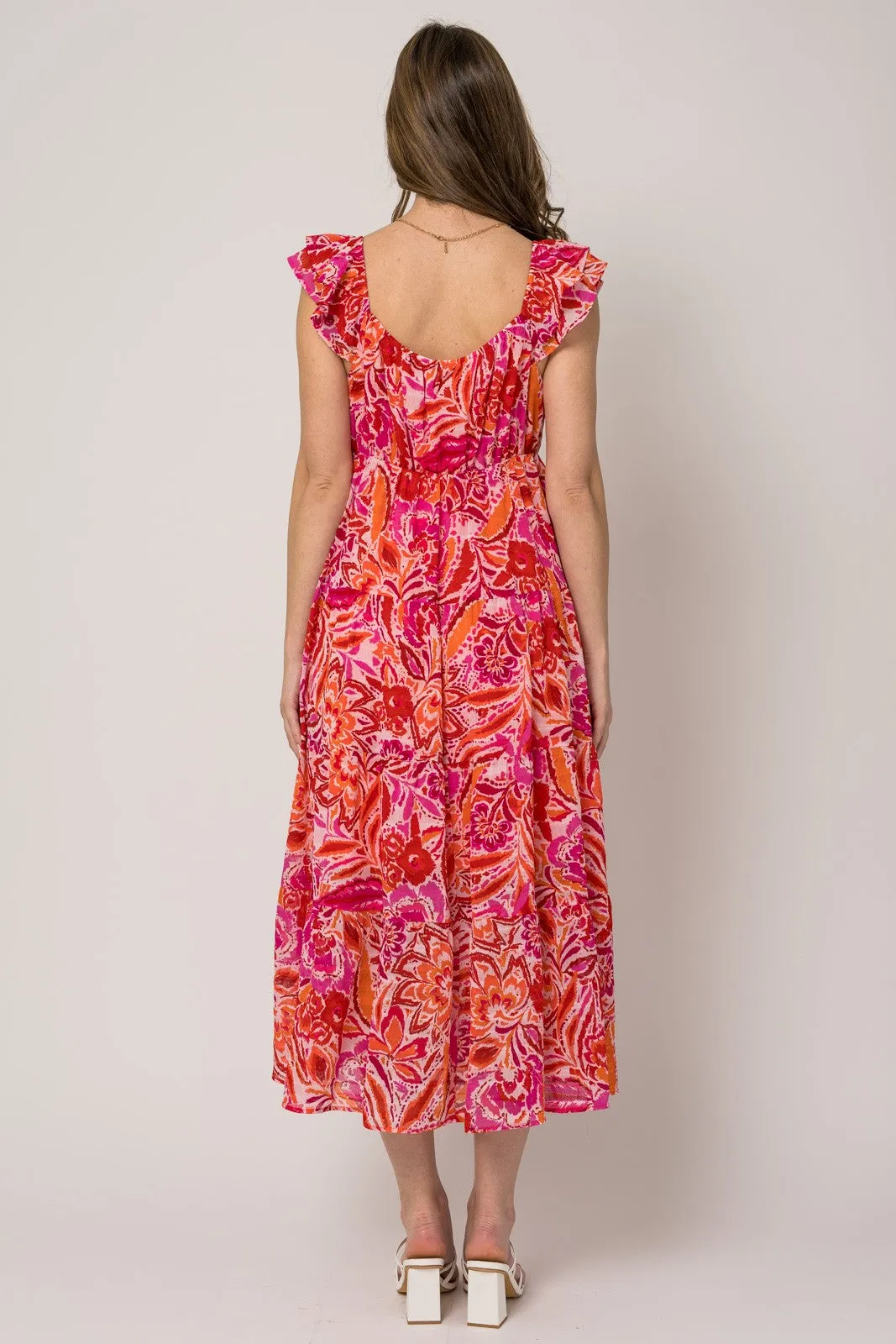 Fuchsia Floral Flutter Sleeve Dress sold by Pinkblush product image thumbnail 3