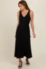 Black Pleated V-Neck Waist Tie Sweater Maxi Dress sold by Pinkblush
