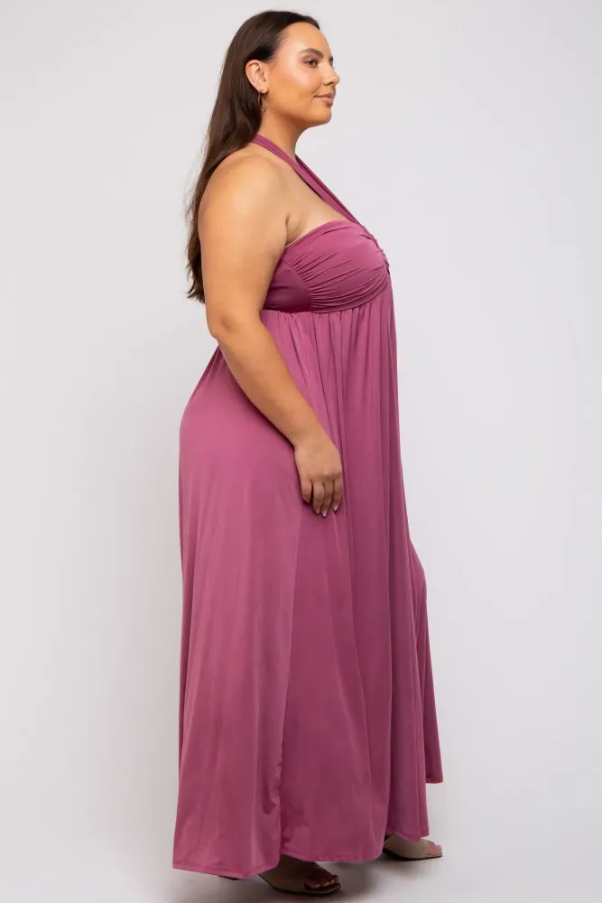 Mauve Front Knot Halter Plus Maxi Dress sold by Pinkblush product image thumbnail 3