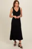 Black Pleated V-Neck Waist Tie Sweater Maxi Dress sold by Pinkblush