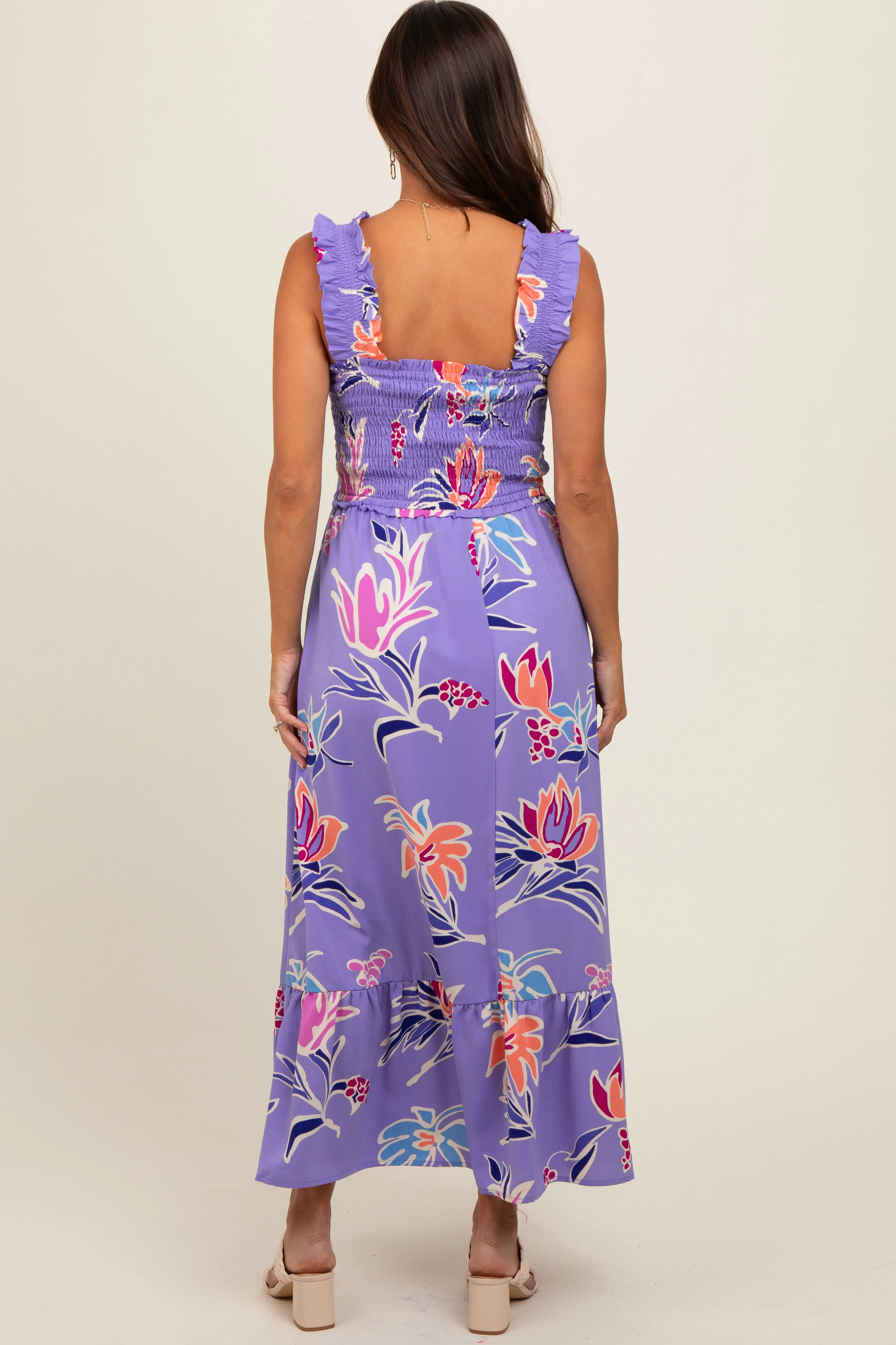 Lavender Floral Smocked Maternity Midi Dress sold by Pinkblush product image thumbnail 2