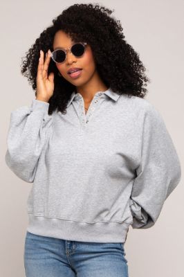 Grey Collared Button Pullover sold by Pinkblush