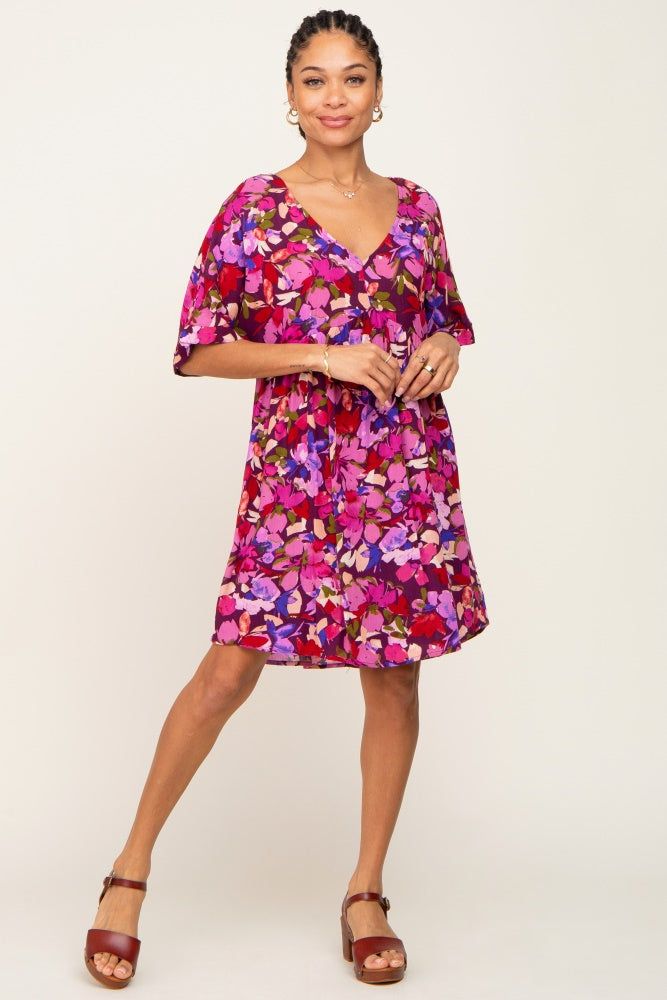 Magenta Floral V-Neck Dress sold by Pinkblush product image thumbnail 5