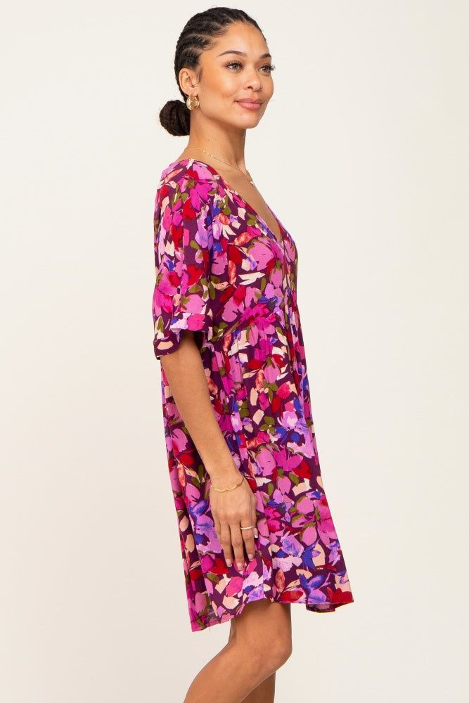 Magenta Floral V-Neck Dress sold by Pinkblush product image thumbnail 2