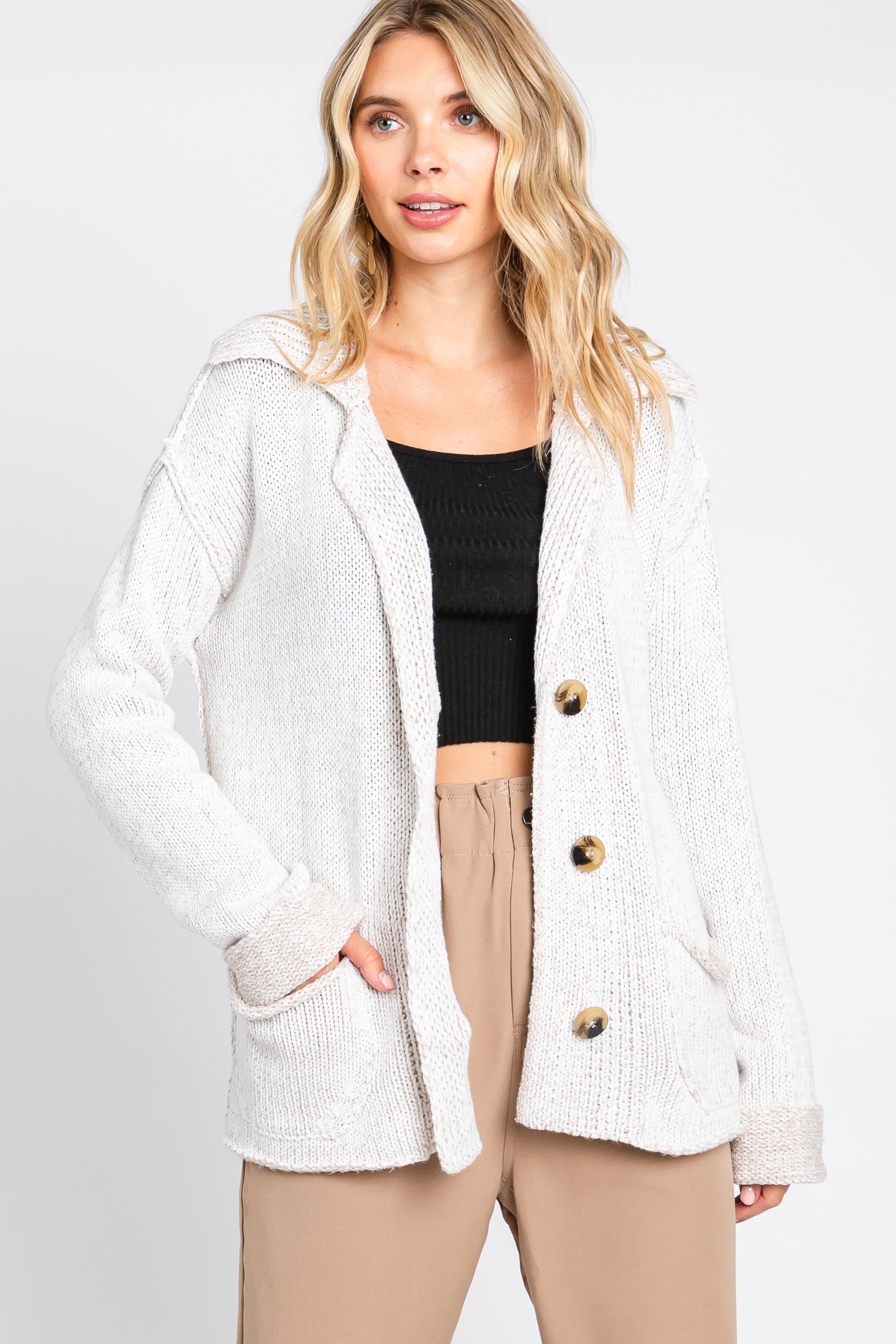 Cream Button Front Rib Collar Maternity Cardigan sold by Pinkblush product image thumbnail 4