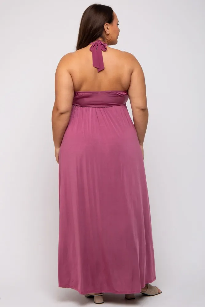 Mauve Front Knot Halter Plus Maxi Dress sold by Pinkblush product image thumbnail 4