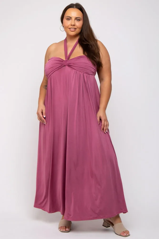 Mauve Front Knot Halter Plus Maxi Dress sold by Pinkblush