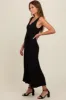 Black Pleated V-Neck Waist Tie Sweater Maxi Dress sold by Pinkblush