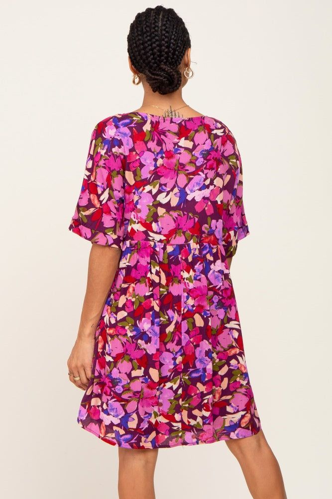 Magenta Floral V-Neck Dress sold by Pinkblush product image thumbnail 3