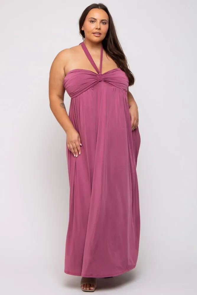 Mauve Front Knot Halter Plus Maxi Dress sold by Pinkblush product image thumbnail 2