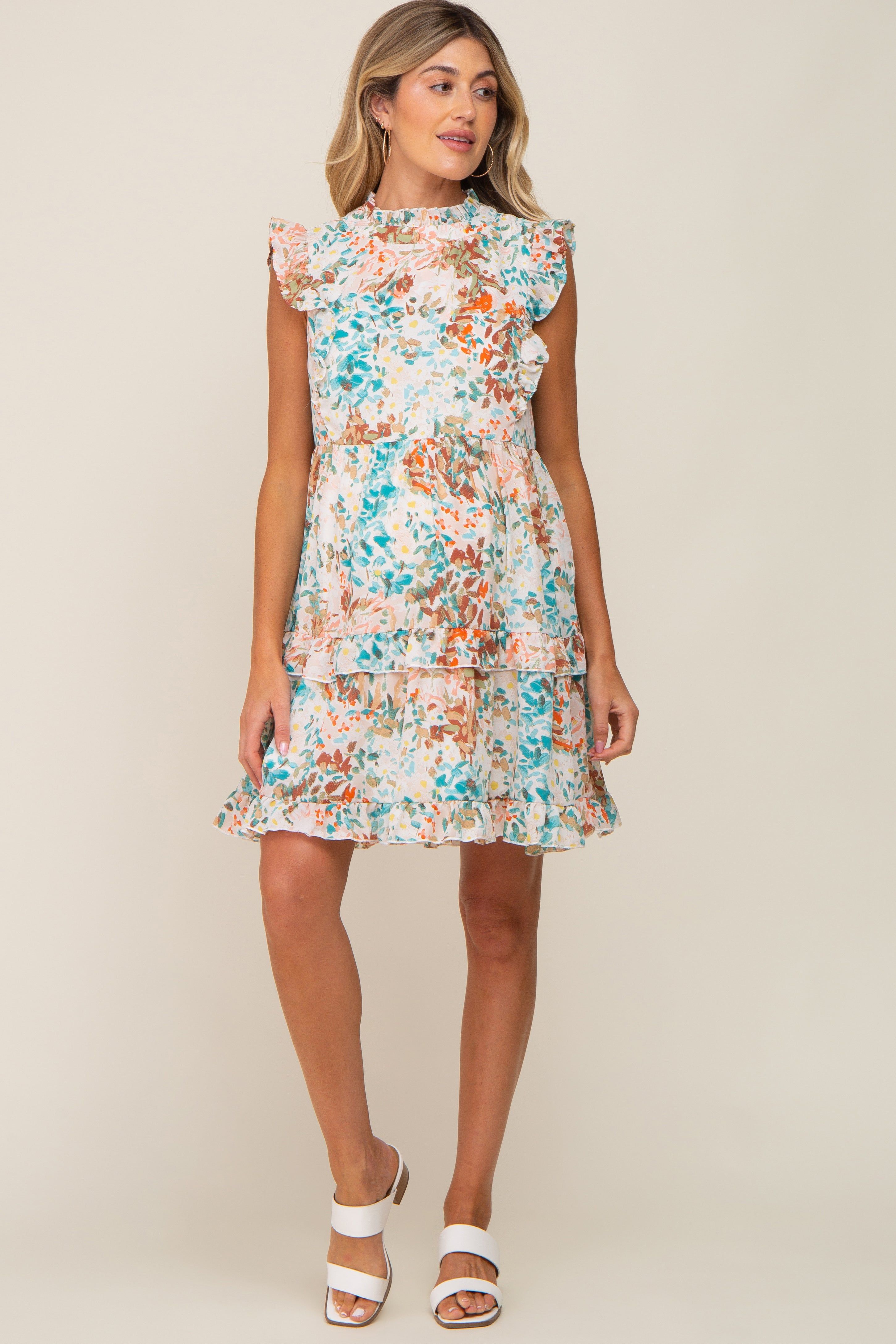 Mint Green Floral Chiffon Ruffle Mock Neck Maternity Dress sold by Pinkblush product image thumbnail 4