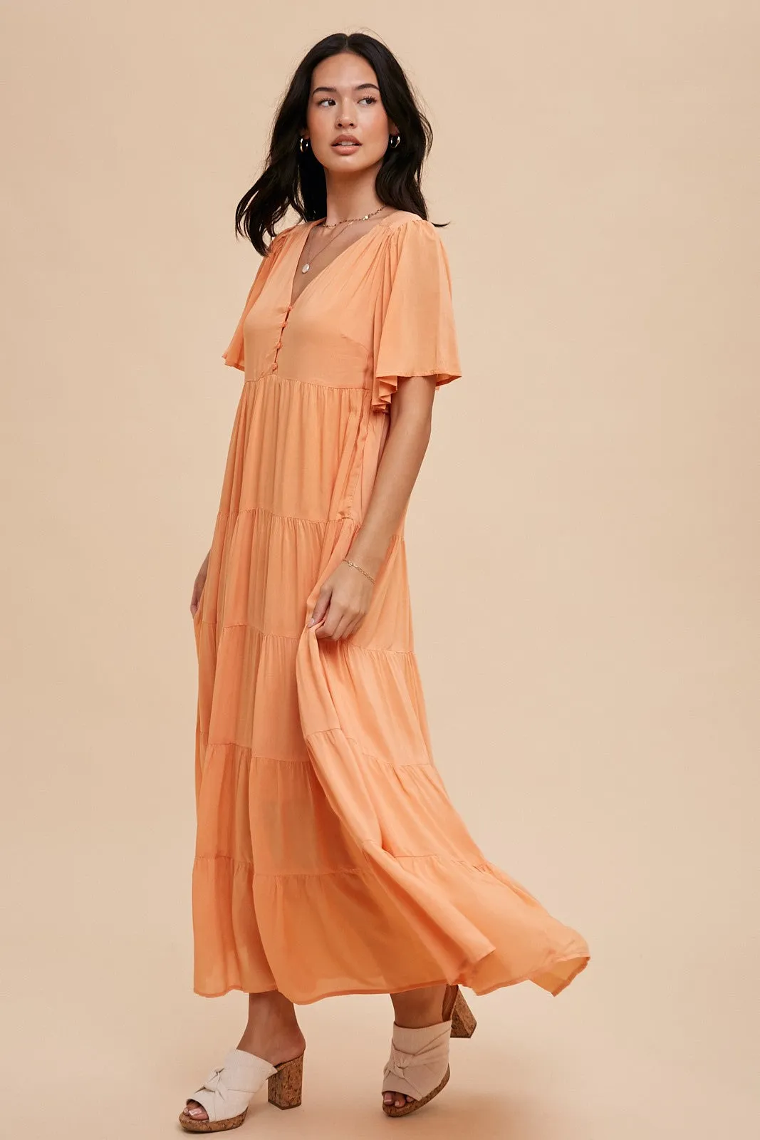 Orange Button Detail Tiered Maxi Dress sold by Pinkblush product image thumbnail 2