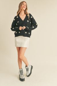 Black Floral Floral Embroidery Knit Sweater Cardigan sold by Pinkblush