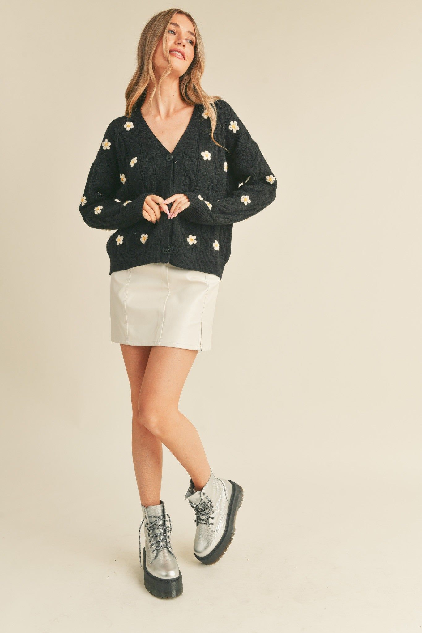 Black Floral Floral Embroidery Knit Sweater Cardigan sold by Pinkblush product image thumbnail 5