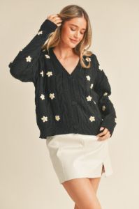 Black Floral Floral Embroidery Knit Sweater Cardigan sold by Pinkblush