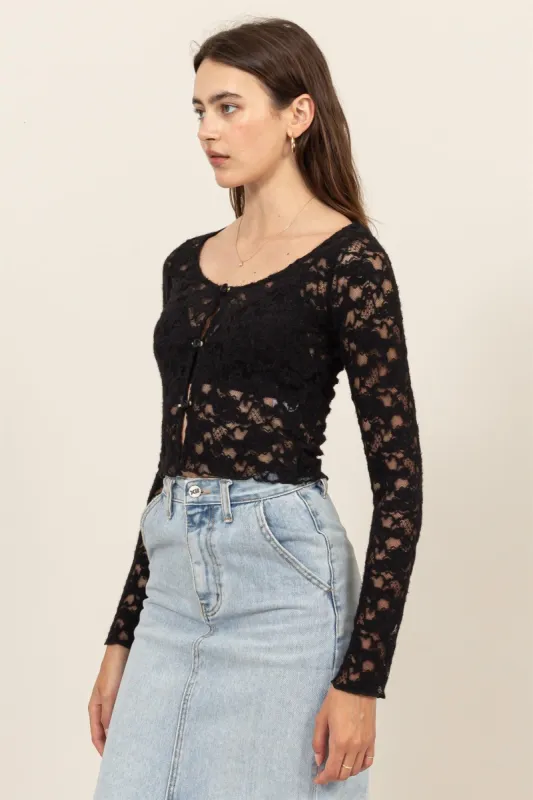Black Lace Rosette Cardigan Top sold by Pinkblush
