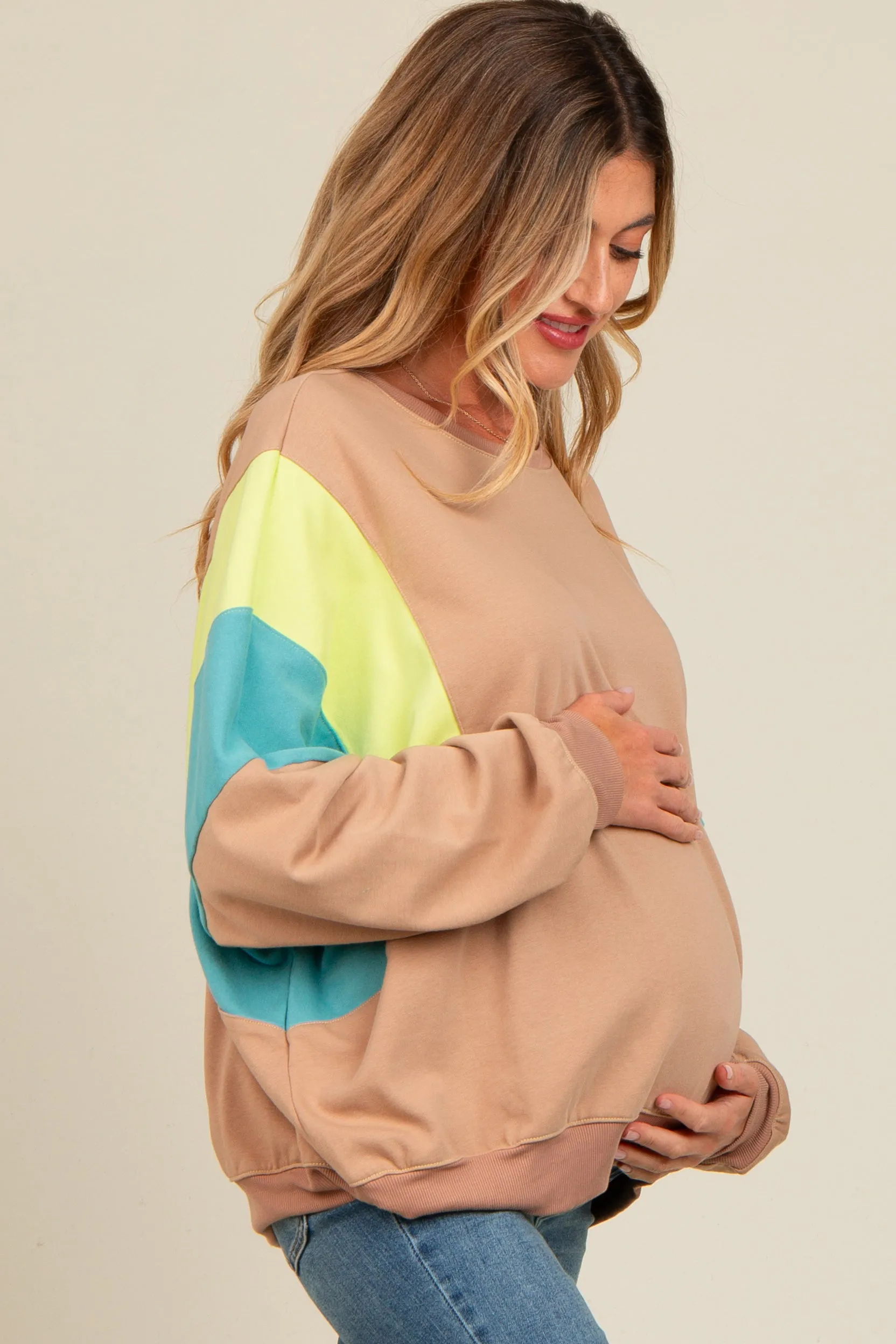 Mocha Colorblock Dolman Sleeve Maternity Sweatshirt sold by Pinkblush product image thumbnail 2