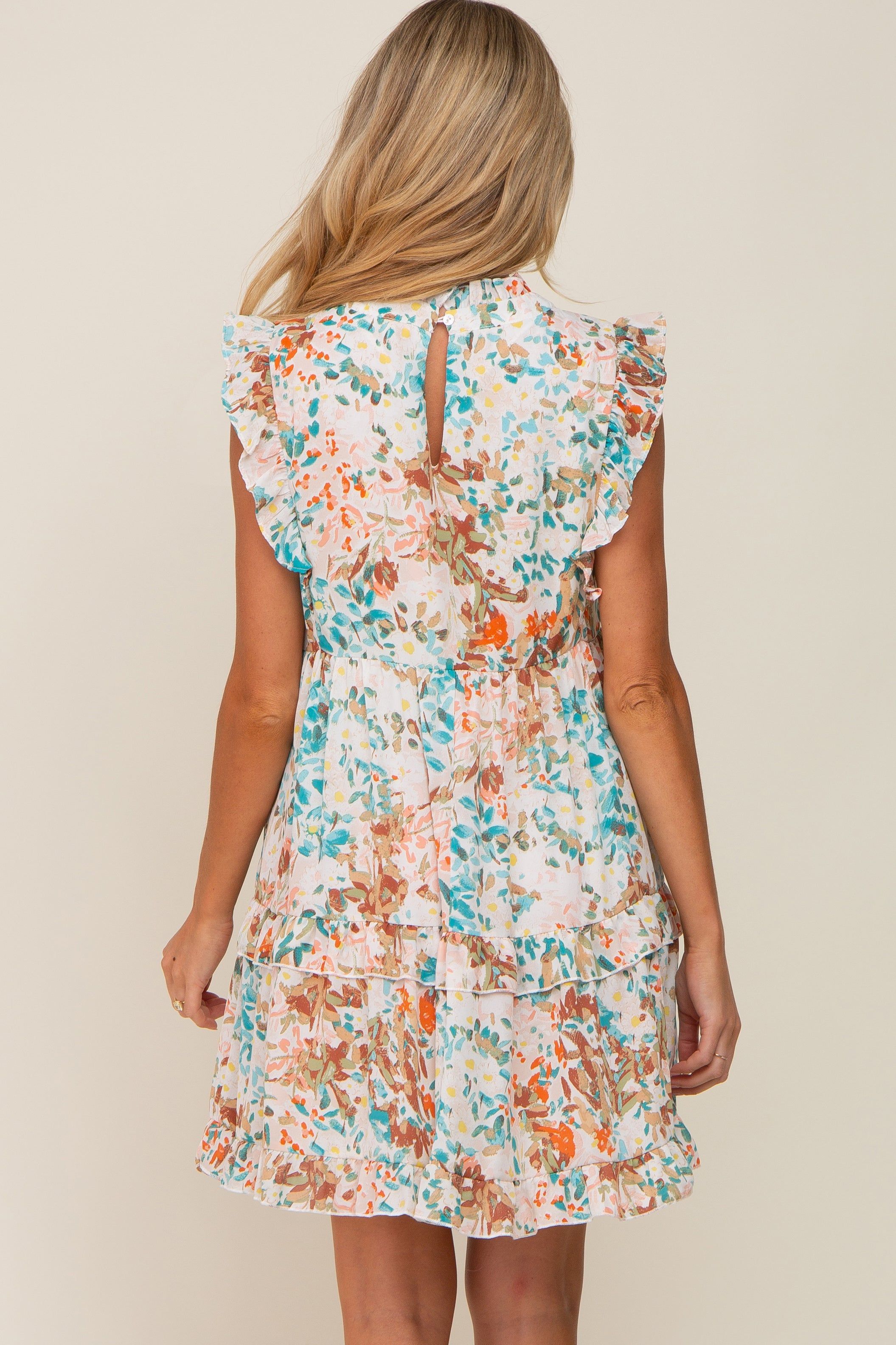 Mint Green Floral Chiffon Ruffle Mock Neck Maternity Dress sold by Pinkblush product image thumbnail 3