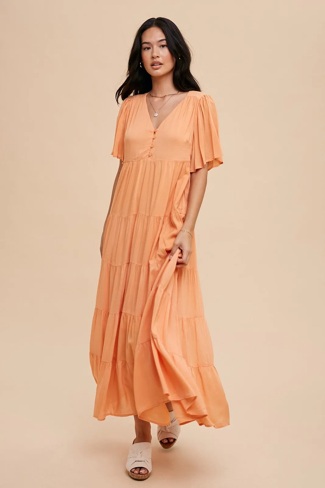 Orange Button Detail Tiered Maxi Dress sold by Pinkblush product image thumbnail 4