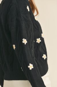 Black Floral Floral Embroidery Knit Sweater Cardigan sold by Pinkblush