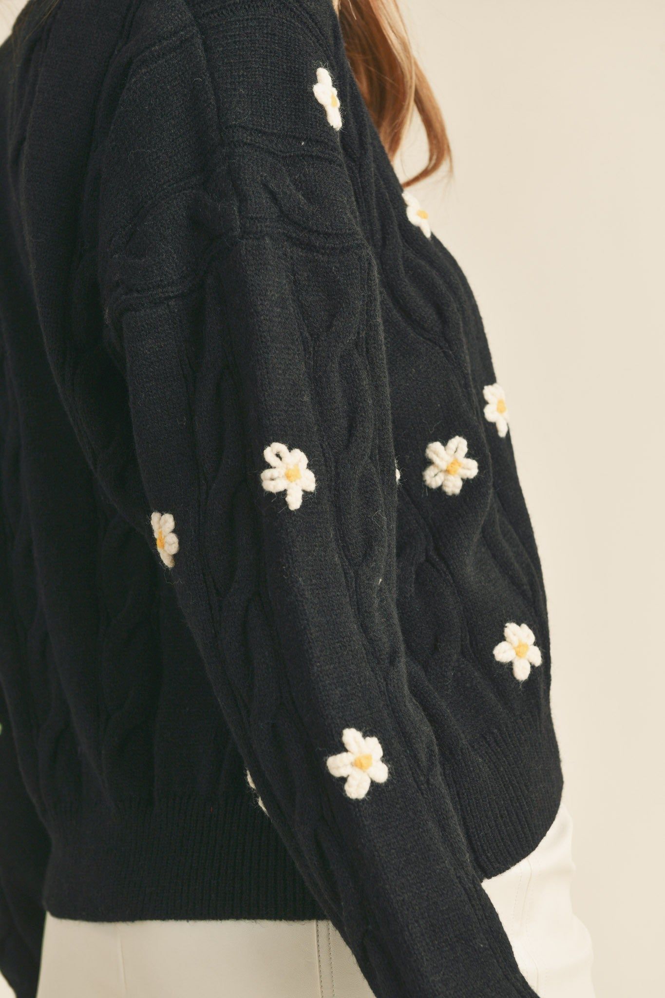 Black Floral Floral Embroidery Knit Sweater Cardigan sold by Pinkblush product image thumbnail 4