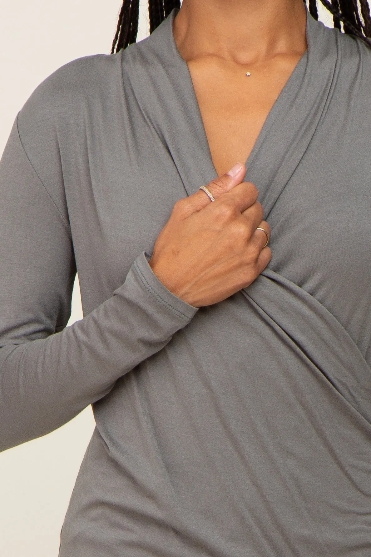 Light Olive Long Sleeve Wrap Nursing Top sold by Pinkblush product image thumbnail 4