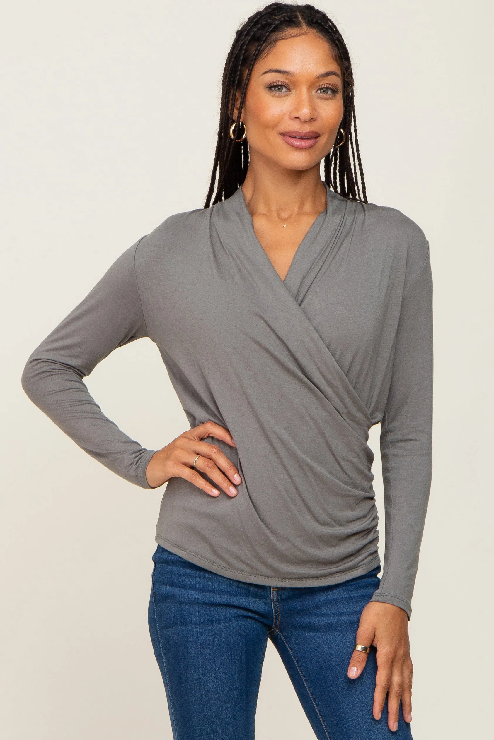 Light Olive Long Sleeve Wrap Nursing Top sold by Pinkblush