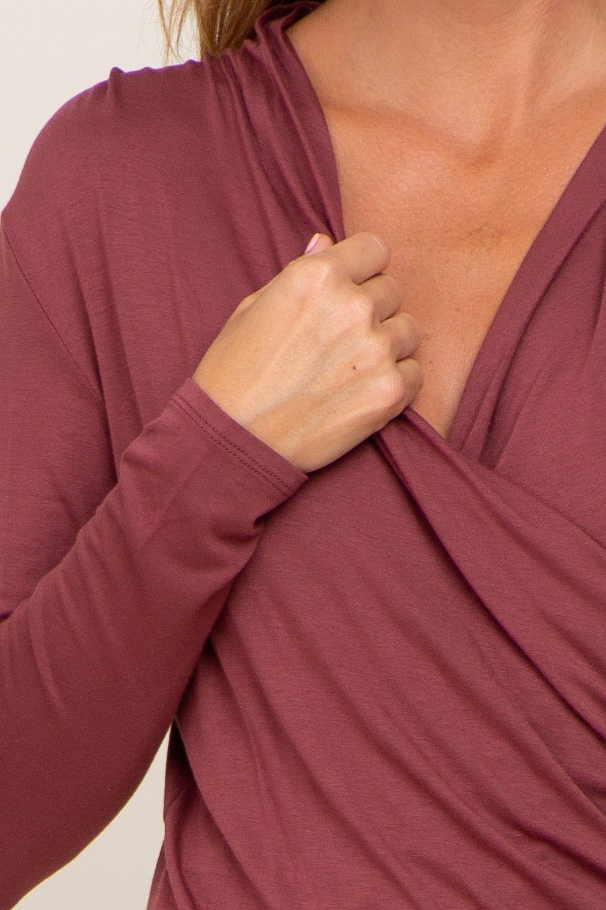Burgundy Long Sleeve Wrap Nursing Top sold by Pinkblush product image thumbnail 4