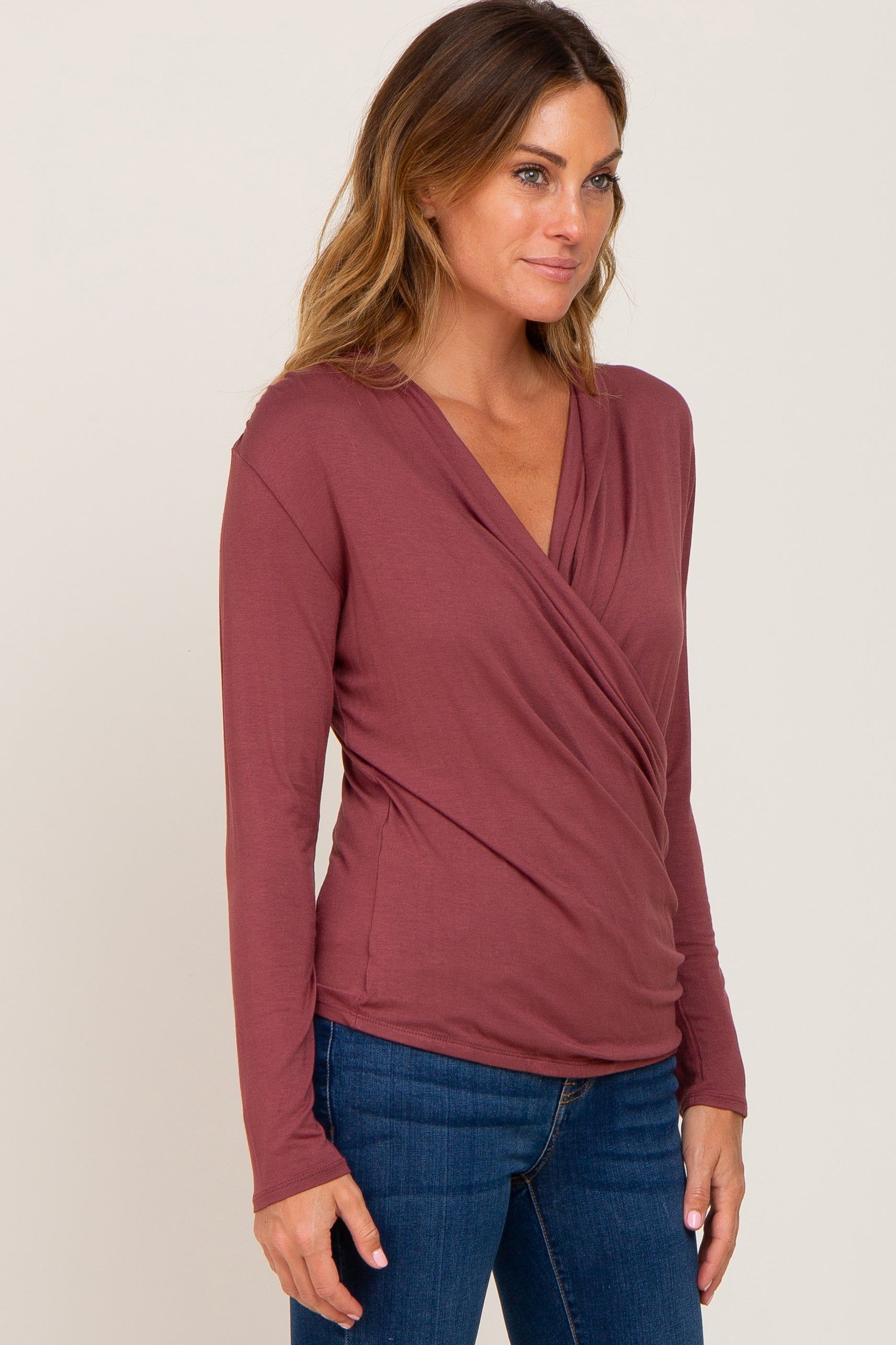 Burgundy Long Sleeve Wrap Nursing Top sold by Pinkblush product image thumbnail 2