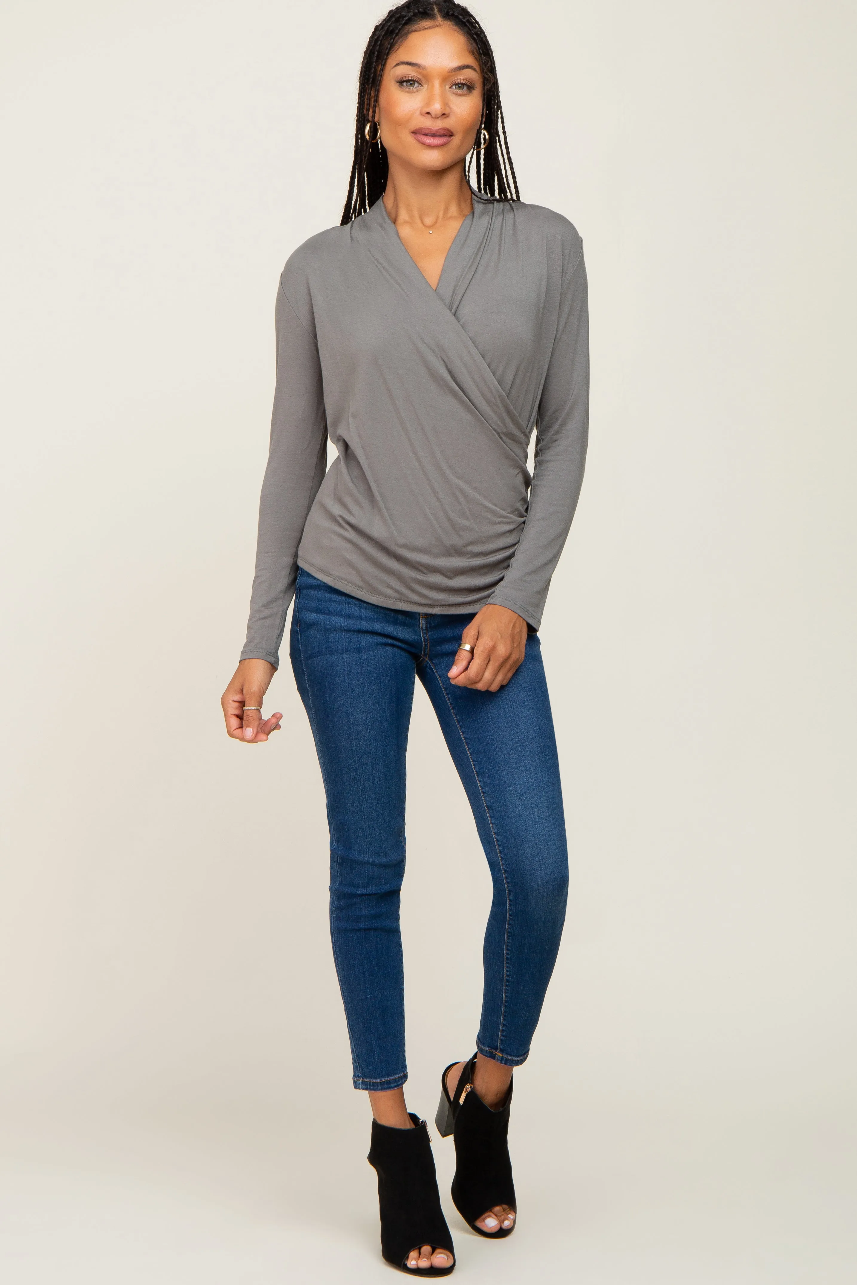 Light Olive Long Sleeve Wrap Nursing Top sold by Pinkblush product image thumbnail 5