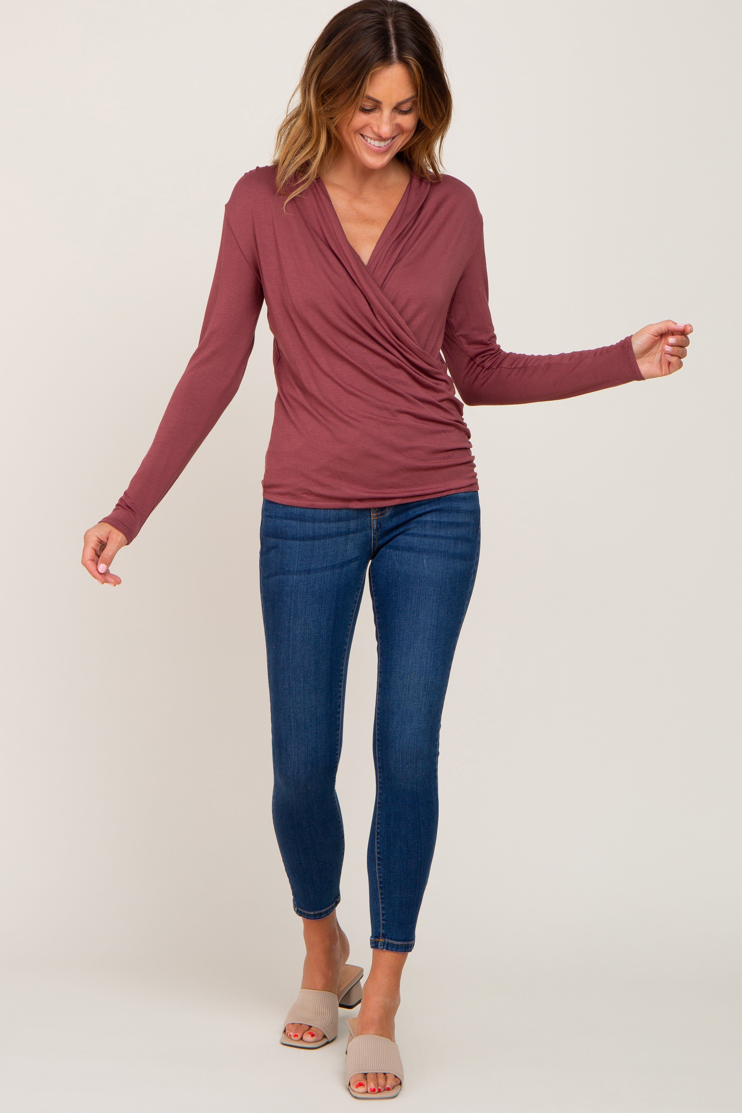 Burgundy Long Sleeve Wrap Nursing Top sold by Pinkblush product image thumbnail 5