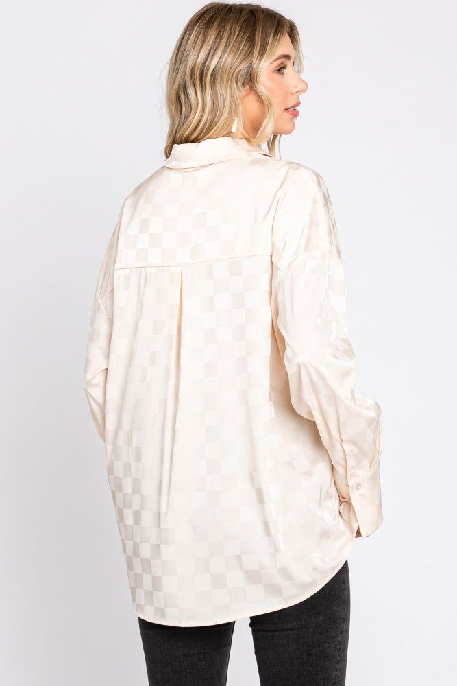 Beige Checkered Satin Button Up Top sold by Pinkblush product image thumbnail 3