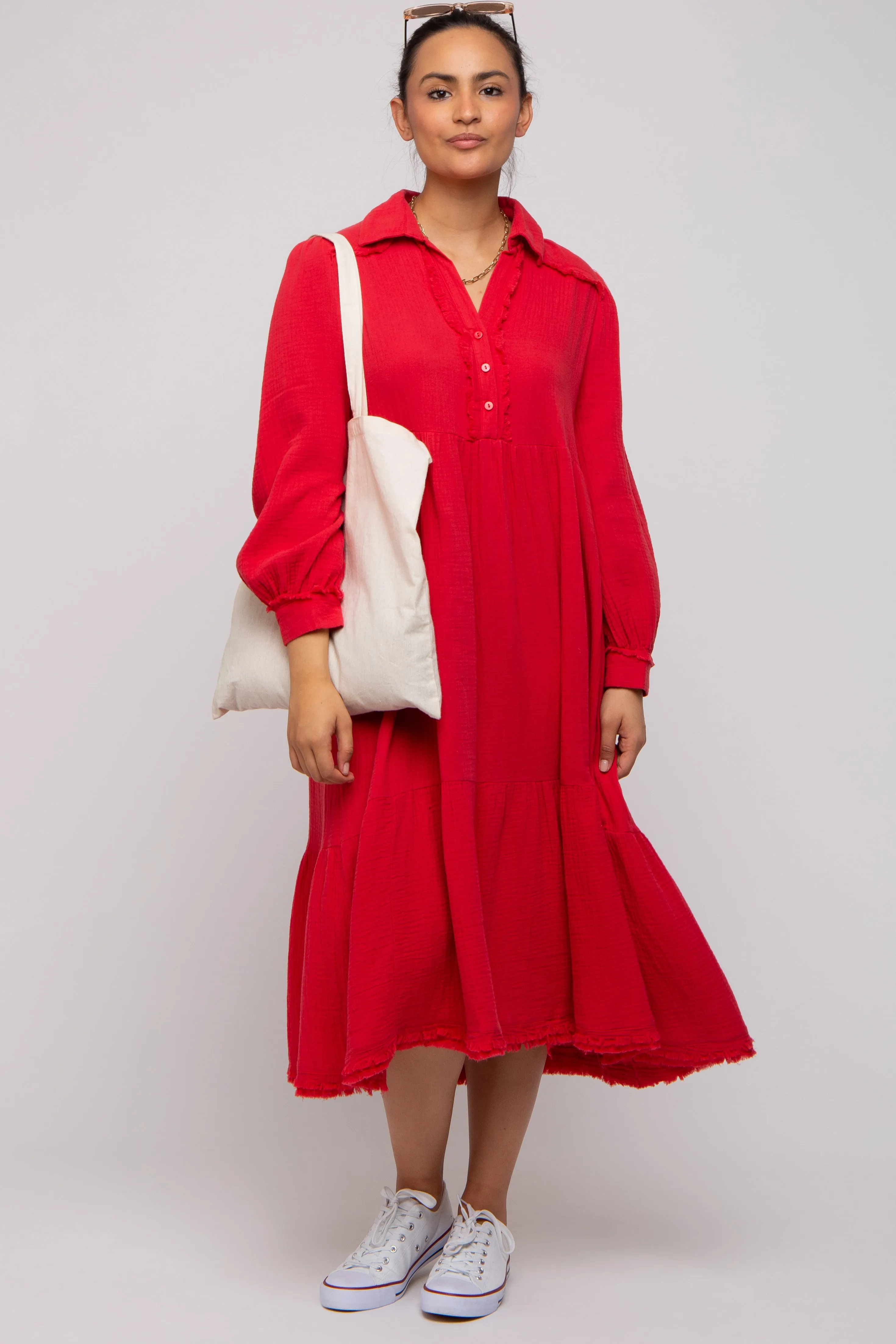 Red Fringe Midi Dress sold by Pinkblush product image thumbnail 4