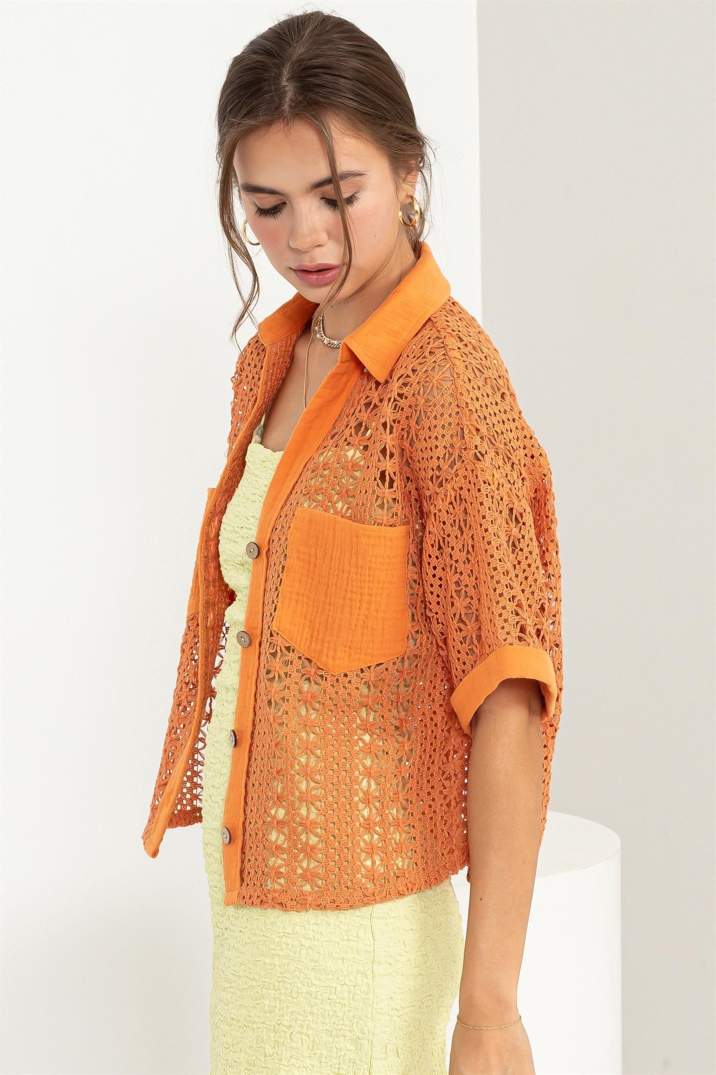 Orange Crochet Button-Front Top sold by Pinkblush product image thumbnail 2