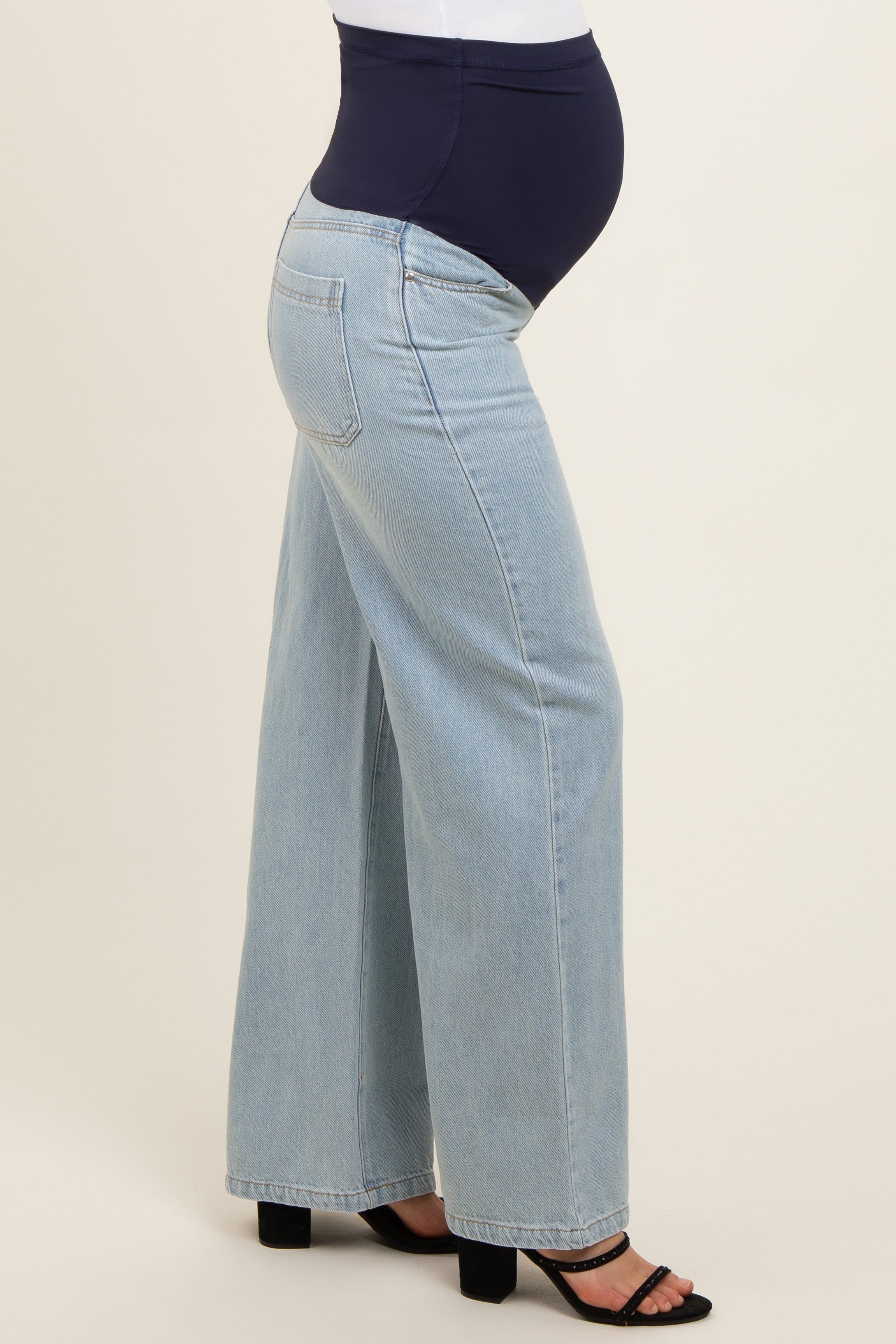 Light Blue Super Wide Leg Maternity Jeans sold by Pinkblush product image thumbnail 4
