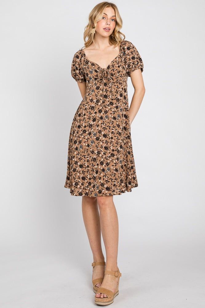 Mocha Floral Sweetheart Dress sold by Pinkblush