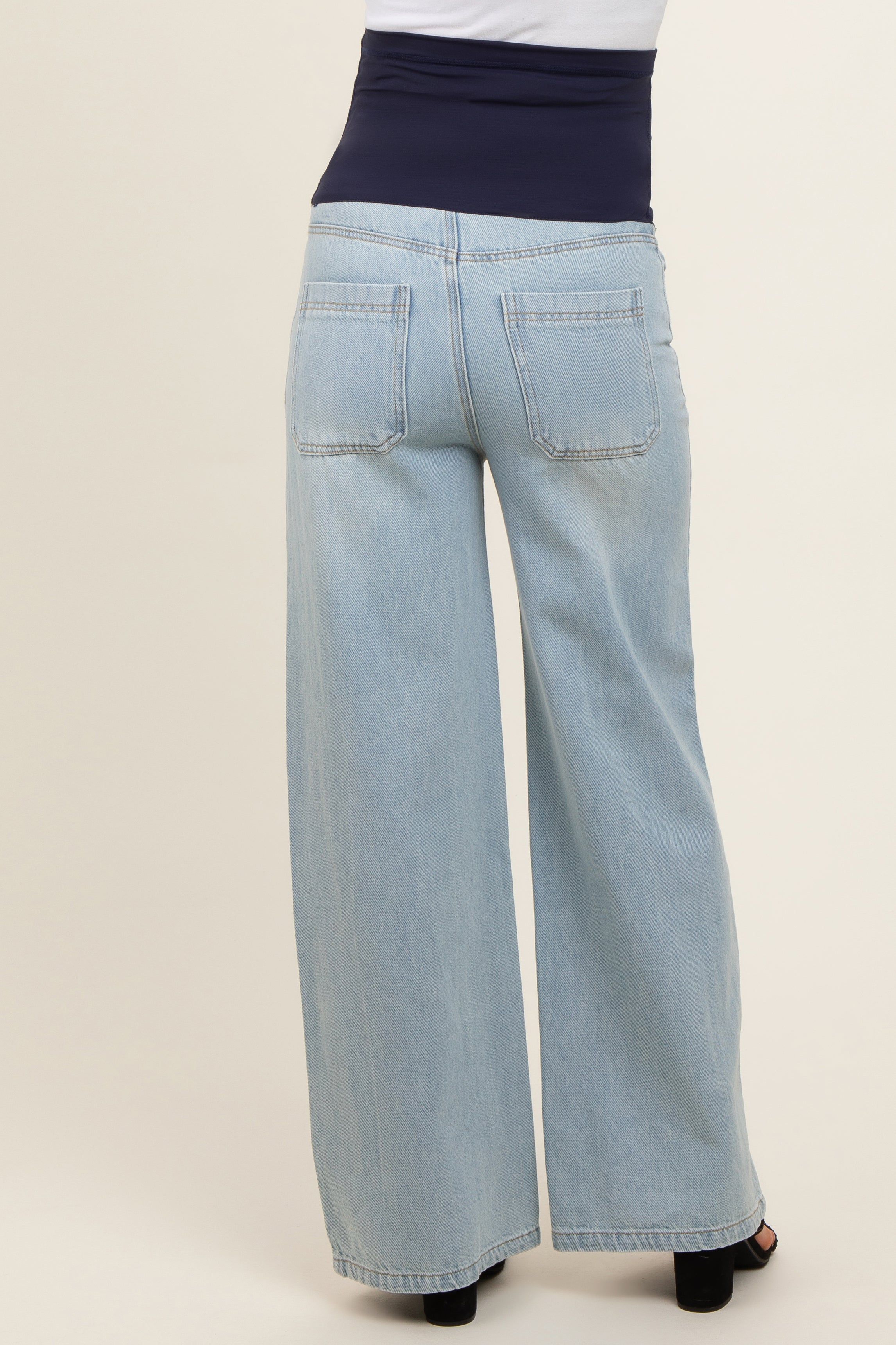 Light Blue Super Wide Leg Maternity Jeans sold by Pinkblush product image thumbnail 5