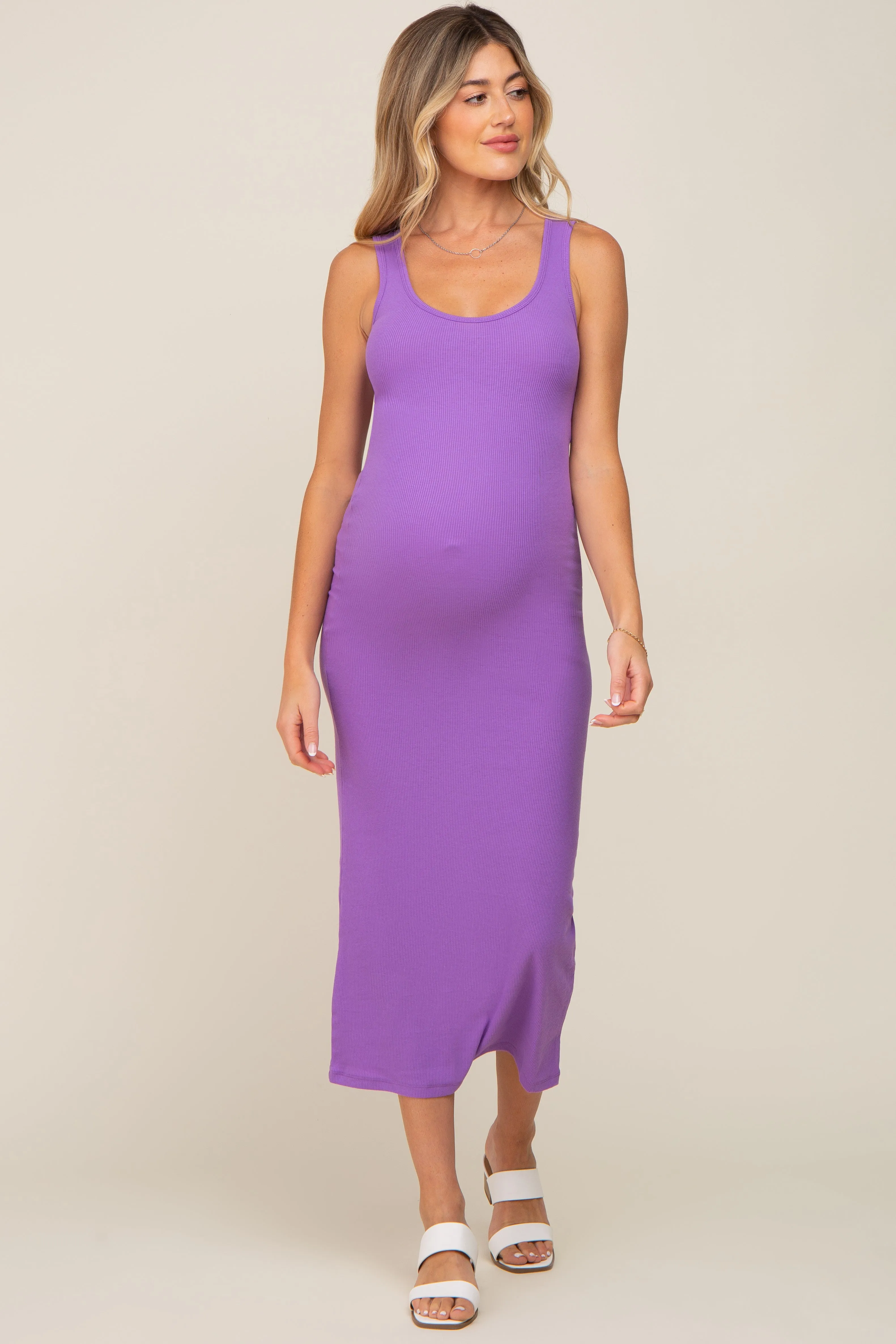 Lavender Ribbed Basic Maternity Maxi Dress sold by Pinkblush product image thumbnail 4