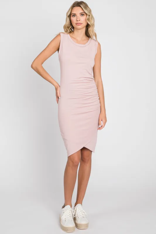 Light Pink Ruched Tulip Hem Dress sold by Pinkblush