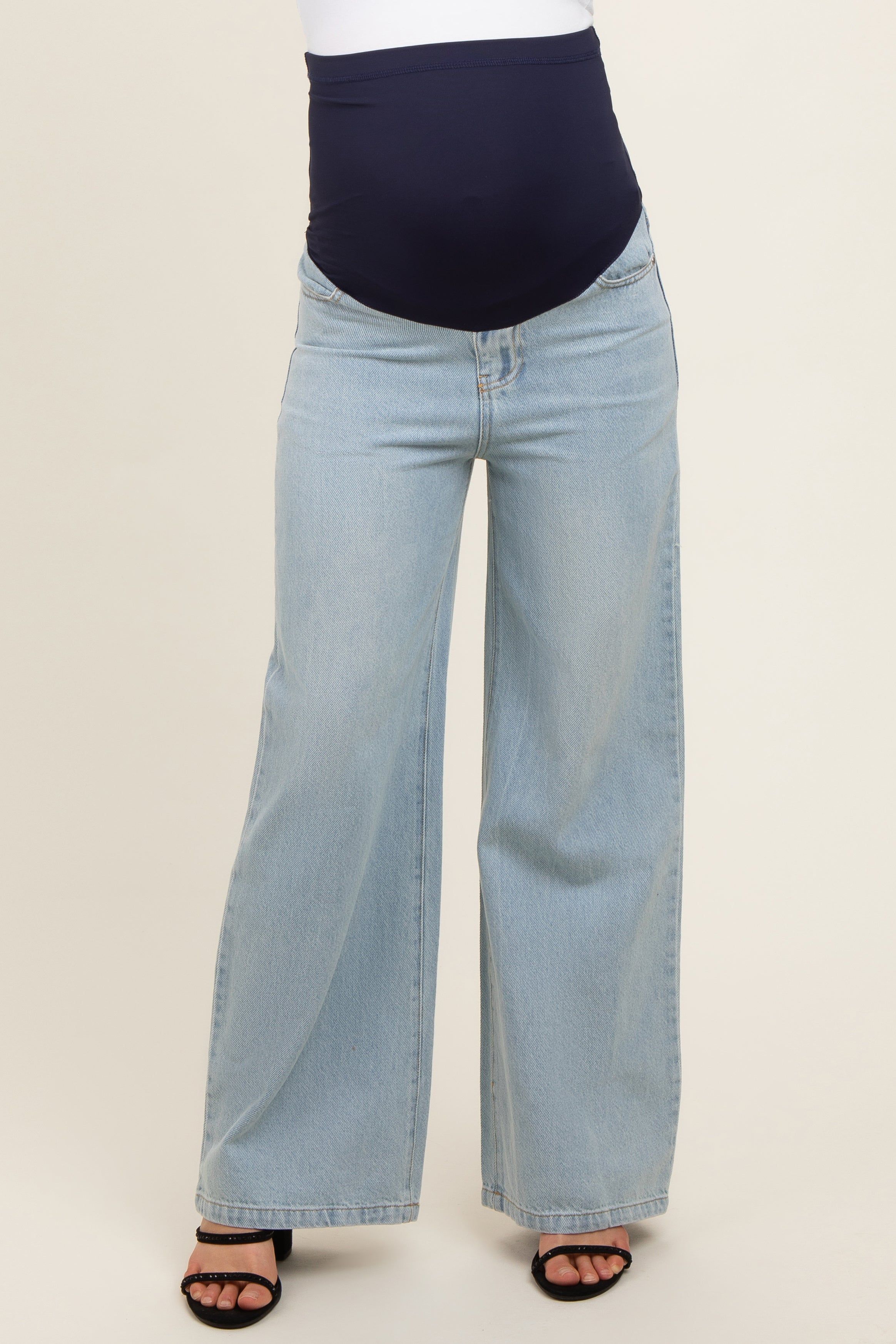 Light Blue Super Wide Leg Maternity Jeans sold by Pinkblush product image thumbnail 3