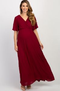 PinkBlush Burgundy Chiffon Bell Sleeve Maternity Maxi Dress sold by Pinkblush