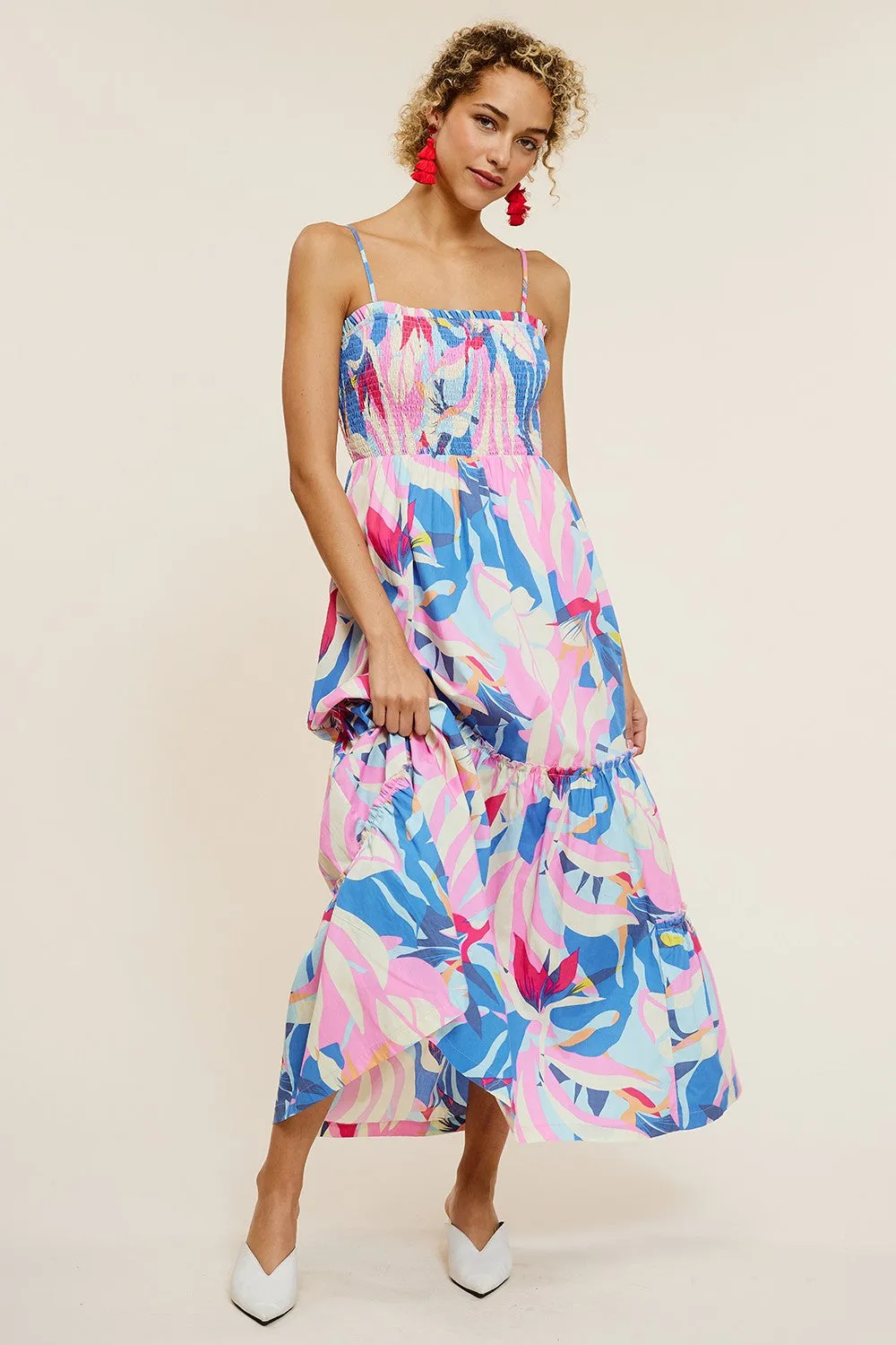 Pink Printed Smocked Bodice Tiered Maxi Dress sold by Pinkblush product image thumbnail 2