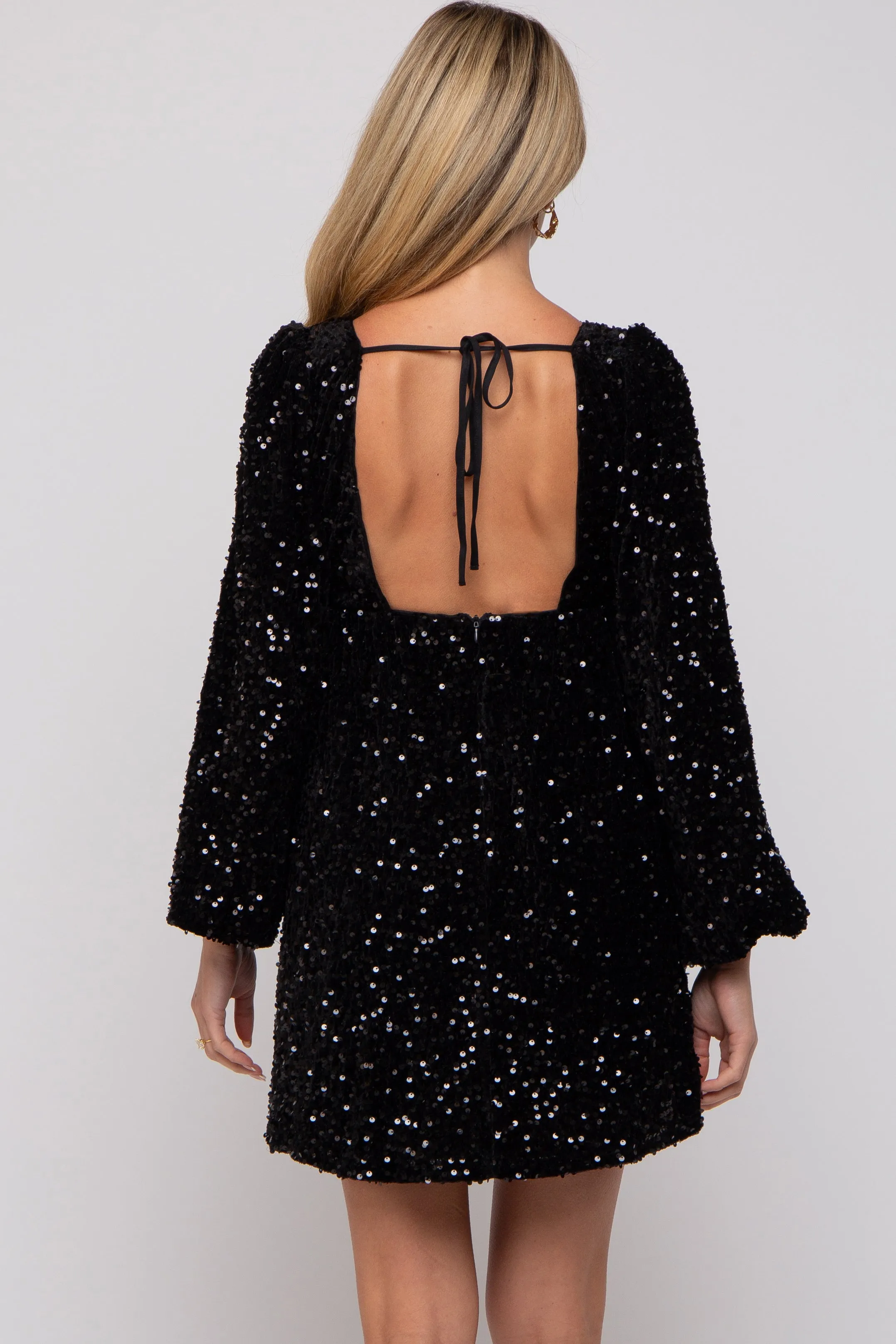 Black Sequin Velour Front Tie Maternity Mini Dress sold by Pinkblush product image thumbnail 3