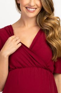 PinkBlush Burgundy Chiffon Bell Sleeve Maternity Maxi Dress sold by Pinkblush
