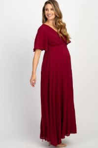 PinkBlush Burgundy Chiffon Bell Sleeve Maternity Maxi Dress sold by Pinkblush