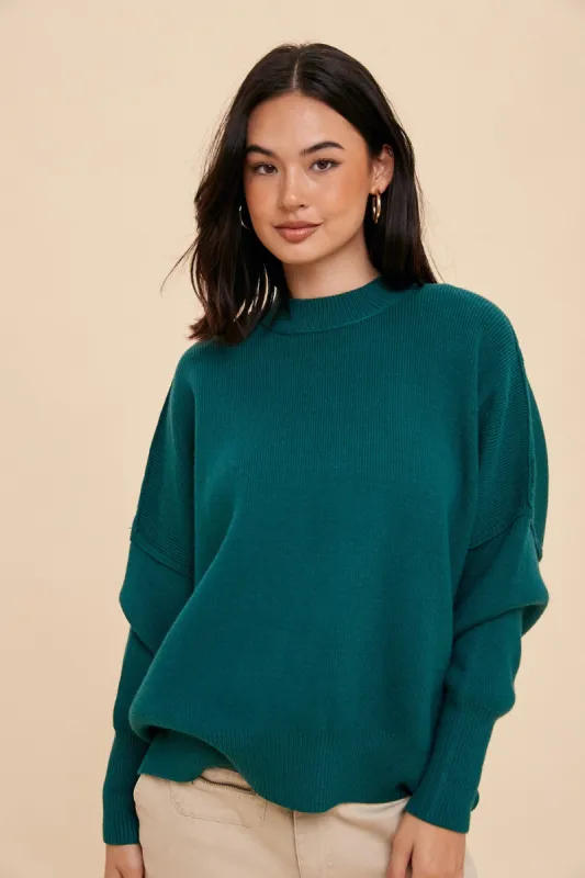 Emerald Knit Mock Neck Sweater sold by Pinkblush