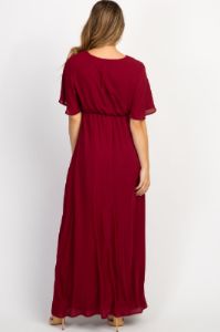 PinkBlush Burgundy Chiffon Bell Sleeve Maternity Maxi Dress sold by Pinkblush