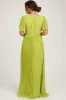Lime Chiffon Wrap Front V-Neck Short Sleeve Pleated Maternity Maxi Dress sold by Pinkblush