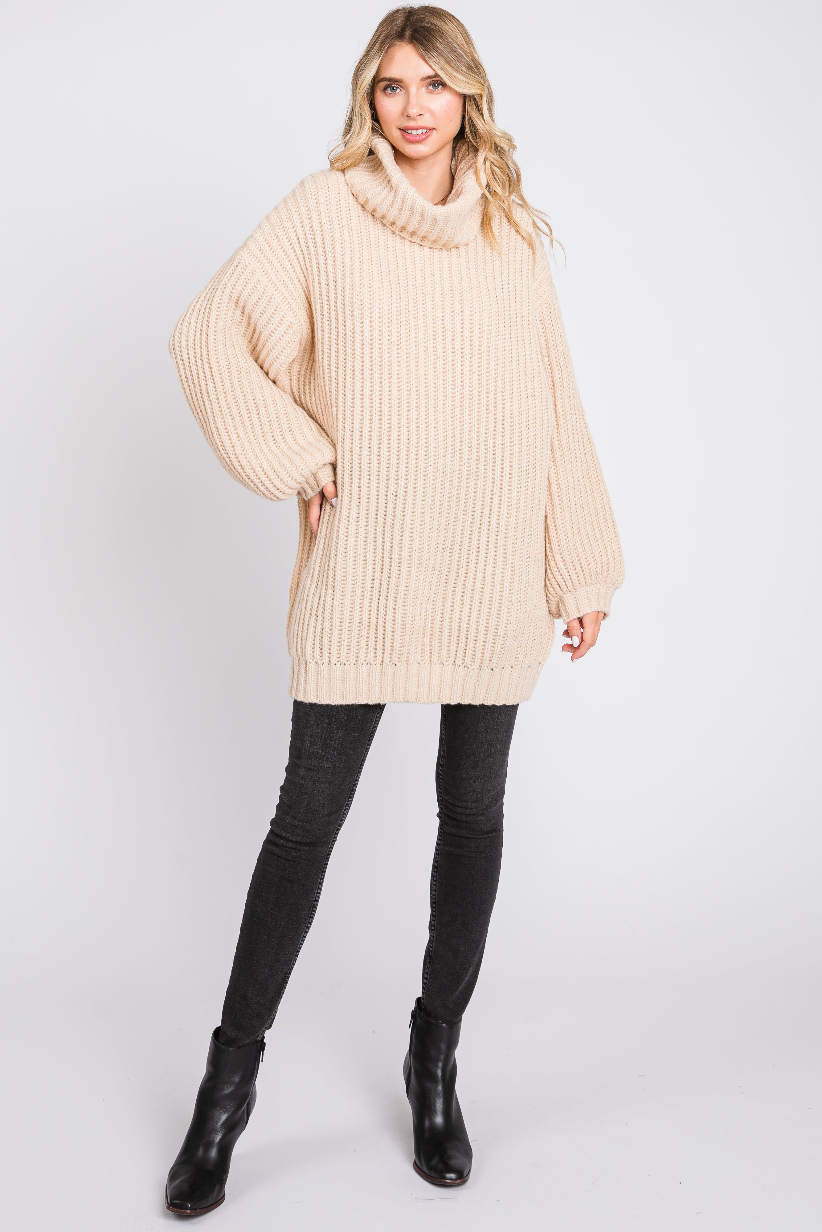 Cream Turtleneck Puff Sleeve Maternity Sweater Dress sold by Pinkblush product image thumbnail 5