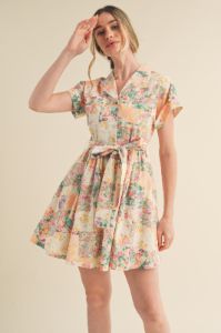Pink Multi Floral Button Down Short Sleeve Mini Dress sold by Pinkblush
